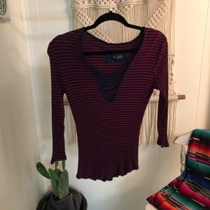 Sweet Wanderer Shirt Criss across Stripes Medium
